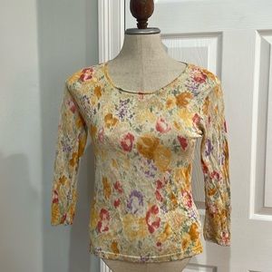 Vintage Joseph A silk top floral boho yellow long sleeve women’s size S
